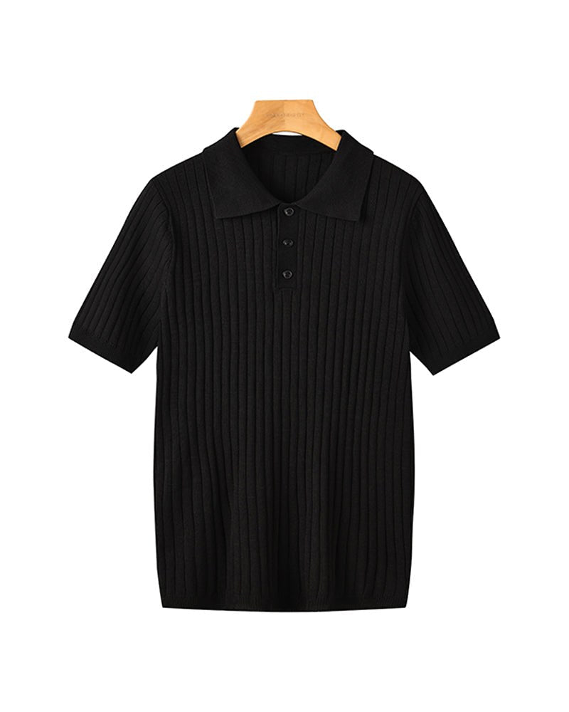 Brett | Men's Cotton Ribbed Polo Shirt, Short-Sleeve Casual Shirt | Bella Blue