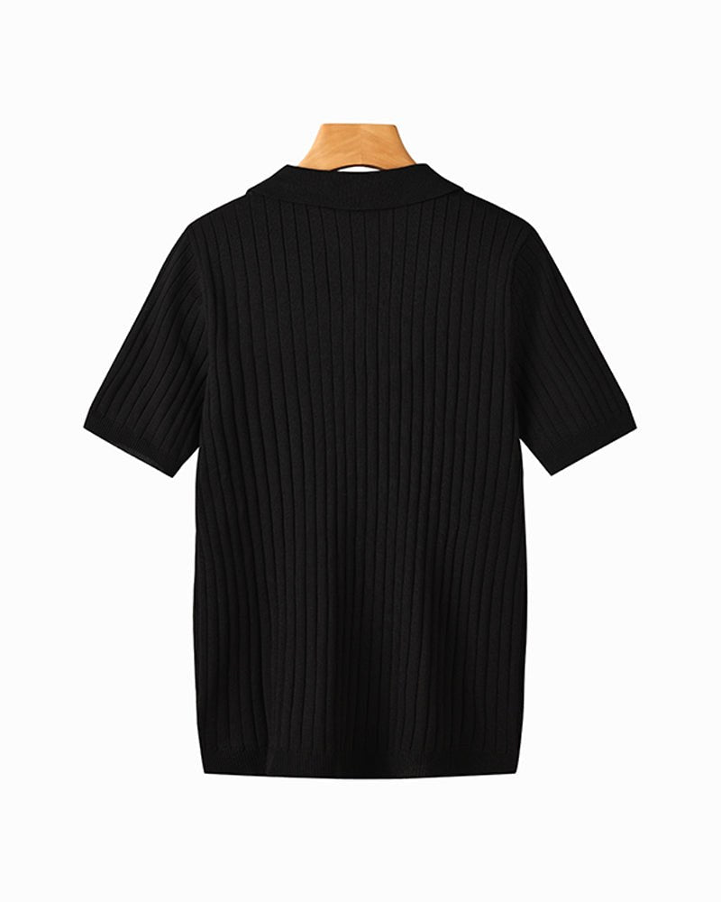 Brett | Men's Cotton Ribbed Polo Shirt, Short-Sleeve Casual Shirt | Bella Blue