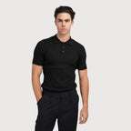 Brett | Men's Cotton Ribbed Polo Shirt, Short-Sleeve Casual Shirt | Bella Blue