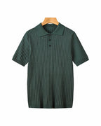 Brett | Men's Cotton Ribbed Polo Shirt, Short-Sleeve Casual Shirt | Bella Blue