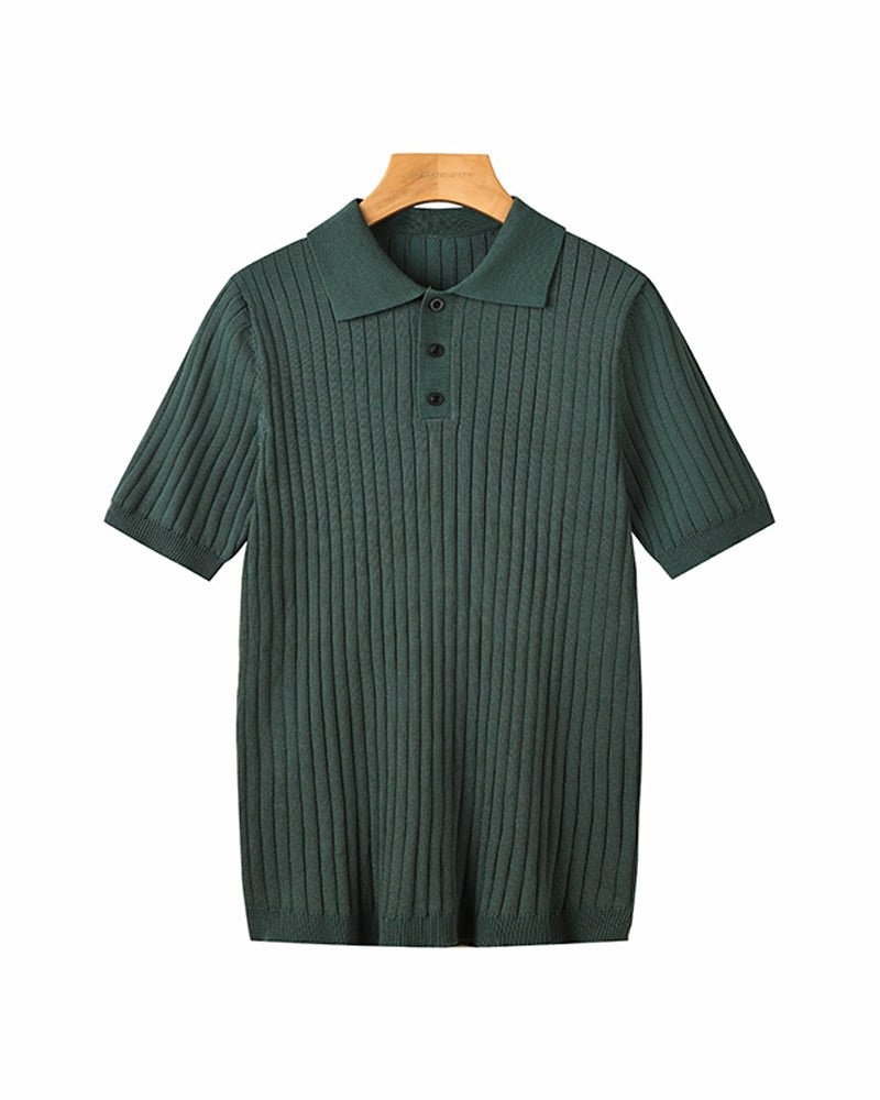 Brett | Men's Cotton Ribbed Polo Shirt, Short-Sleeve Casual Shirt | Bella Blue