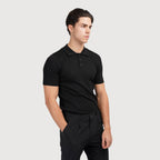 Brett | Men's Cotton Ribbed Polo Shirt, Short-Sleeve Casual Shirt | Bella Blue