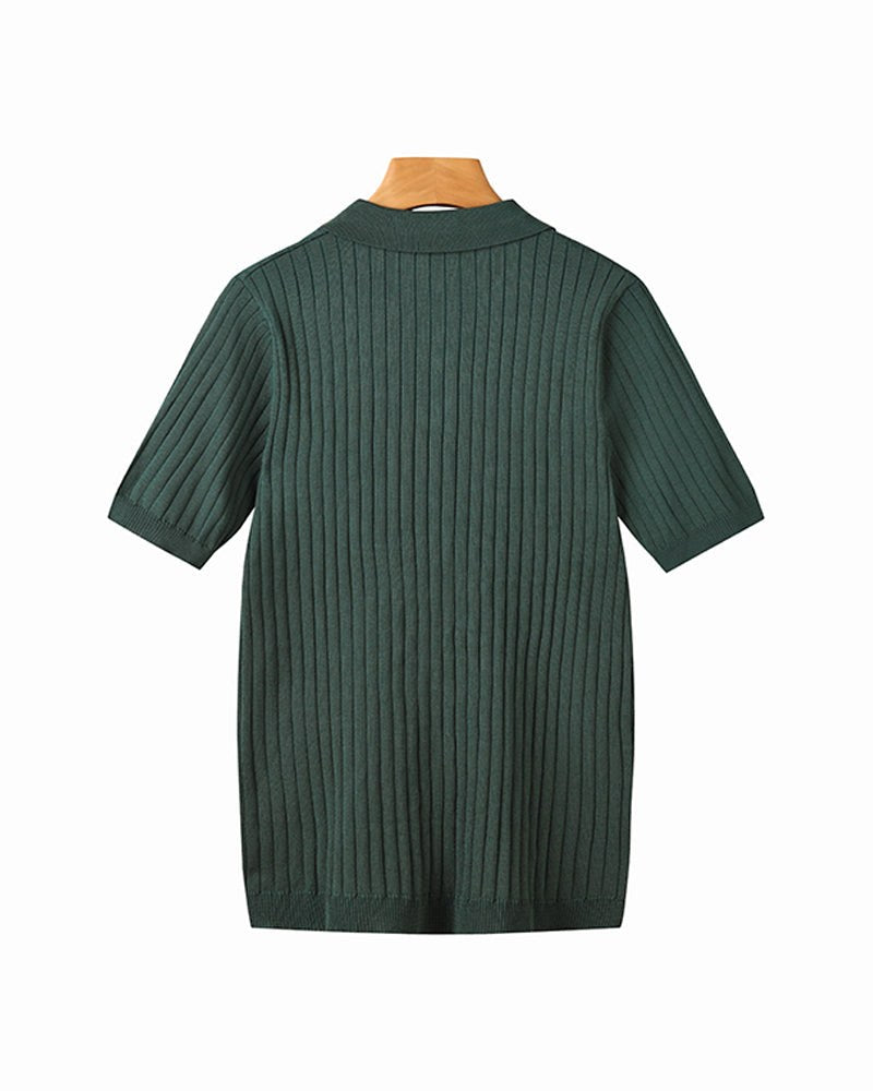 Brett | Men's Cotton Ribbed Polo Shirt, Short-Sleeve Casual Shirt | Bella Blue