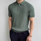 Brett | Men's Cotton Ribbed Polo Shirt, Short-Sleeve Casual Shirt | Bella Blue