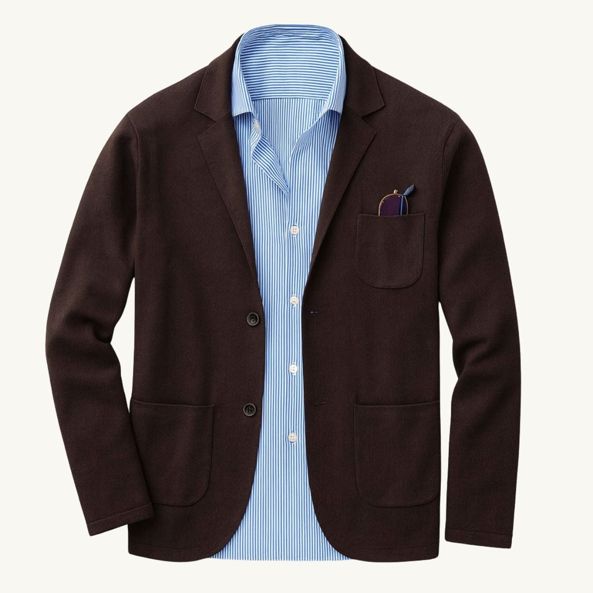 Brett | Men's Oxford Cotton Blazer, Smart Summer Jacket | Bella Blue | Black