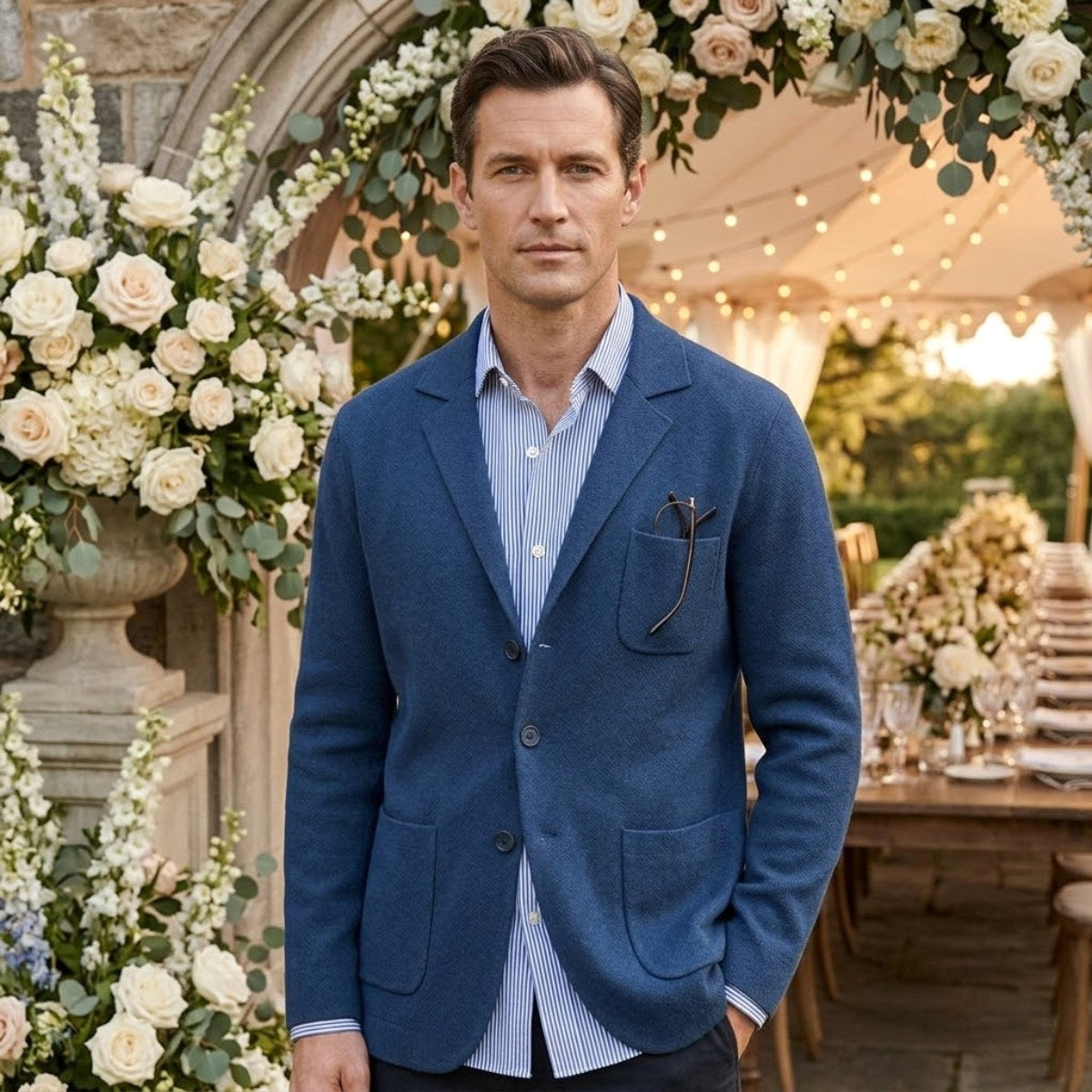Brett | Men's Oxford Cotton Blazer, Smart Summer Jacket | Bella Blue