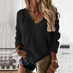 Brielle | Women's Relaxed V-Neck Oversized Jumper, Chunky Knit Sweater | Bella Blue | Pink