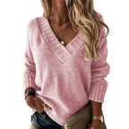 Brielle | Women's Relaxed V-Neck Oversized Jumper, Chunky Knit Sweater | Bella Blue