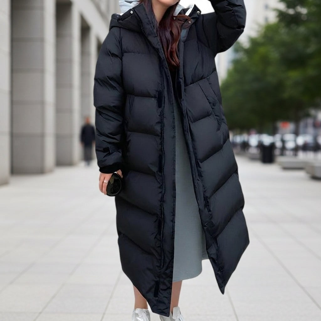 Brigitte | Women's Waterproof Quilted Parka Jacket, Long Hooded Winter Coat | Bella Blue