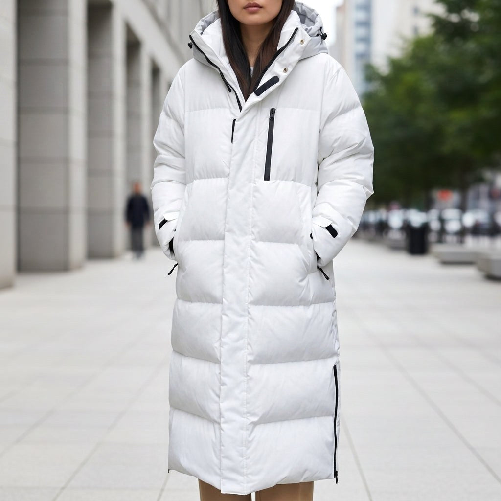 Brigitte | Women's Waterproof Quilted Parka Jacket, Long Hooded Winter Coat | Bella Blue