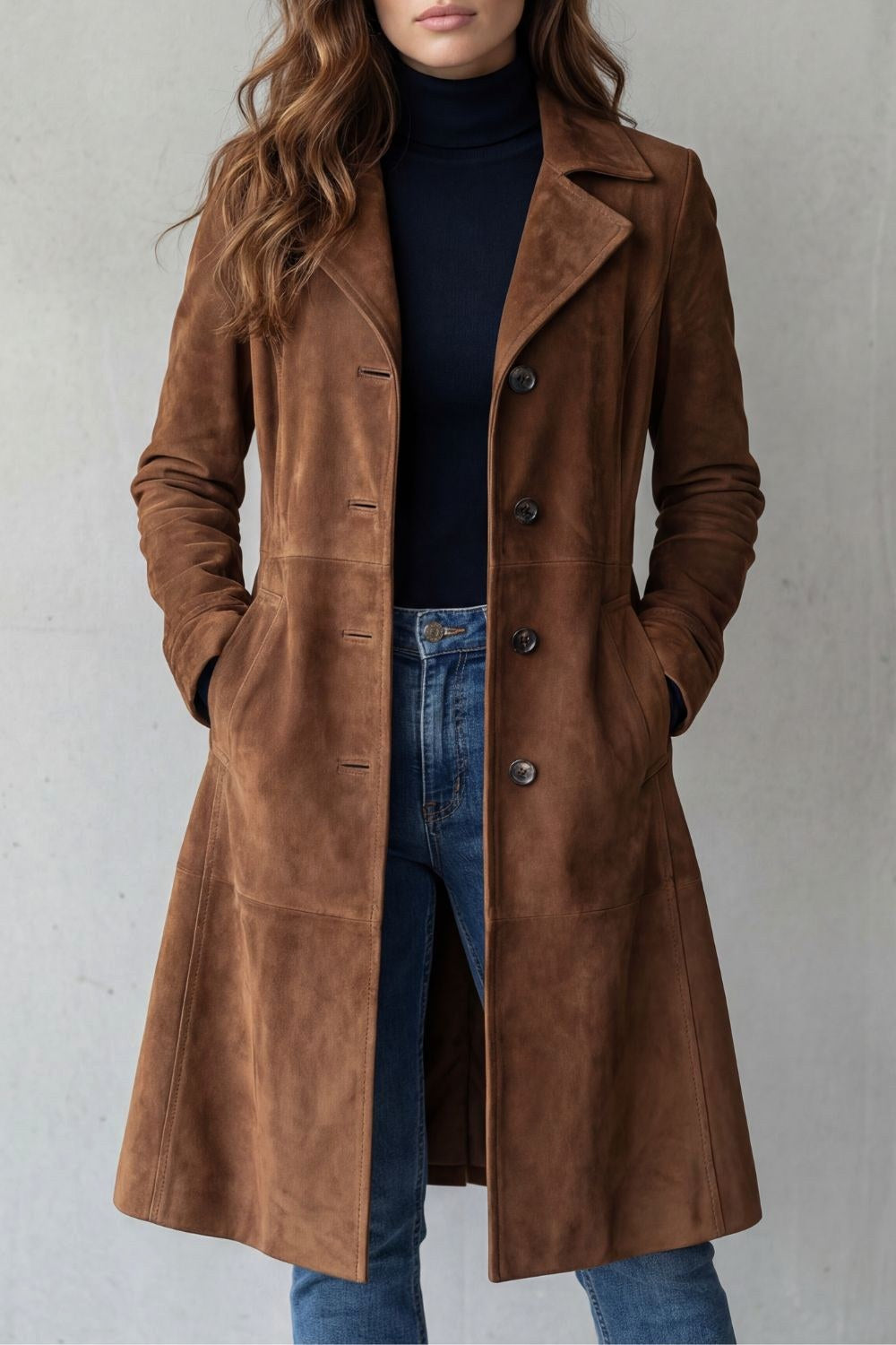 Brooke | Women's Long Button-Front Wool Coat, Tailored Winter Coat | Bella Blue | Black