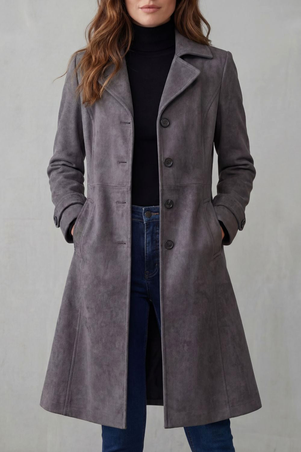 Brooke | Women's Long Button-Front Wool Coat, Tailored Winter Coat | Bella Blue