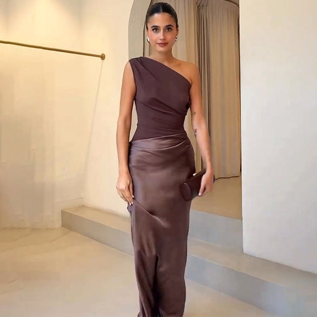 Brooklyn | Women's Elegant Maxi Dress - Dark Brown