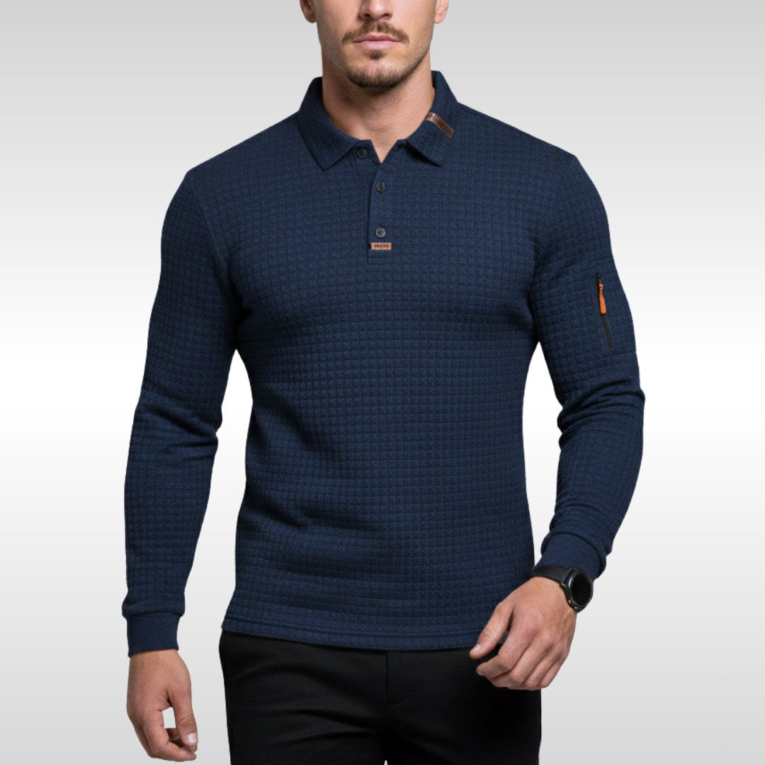Bruno | Men's Polo Shirt with Signature Collar and Arm Zip, Elegant Polo Shirt | Bella Blue | Blue