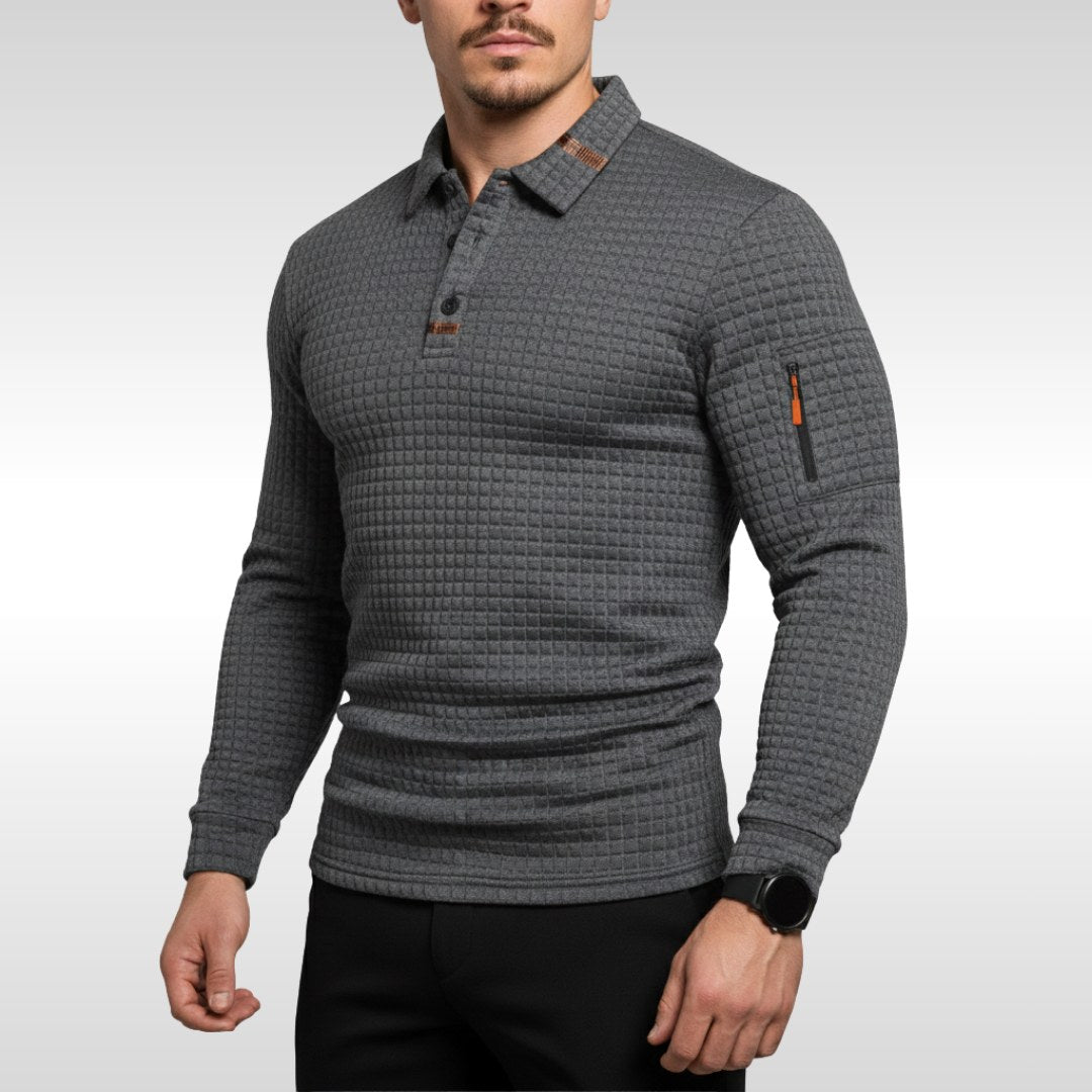 Bruno | Men's Polo Shirt with Signature Collar and Arm Zip, Elegant Polo Shirt | Bella Blue | Blue
