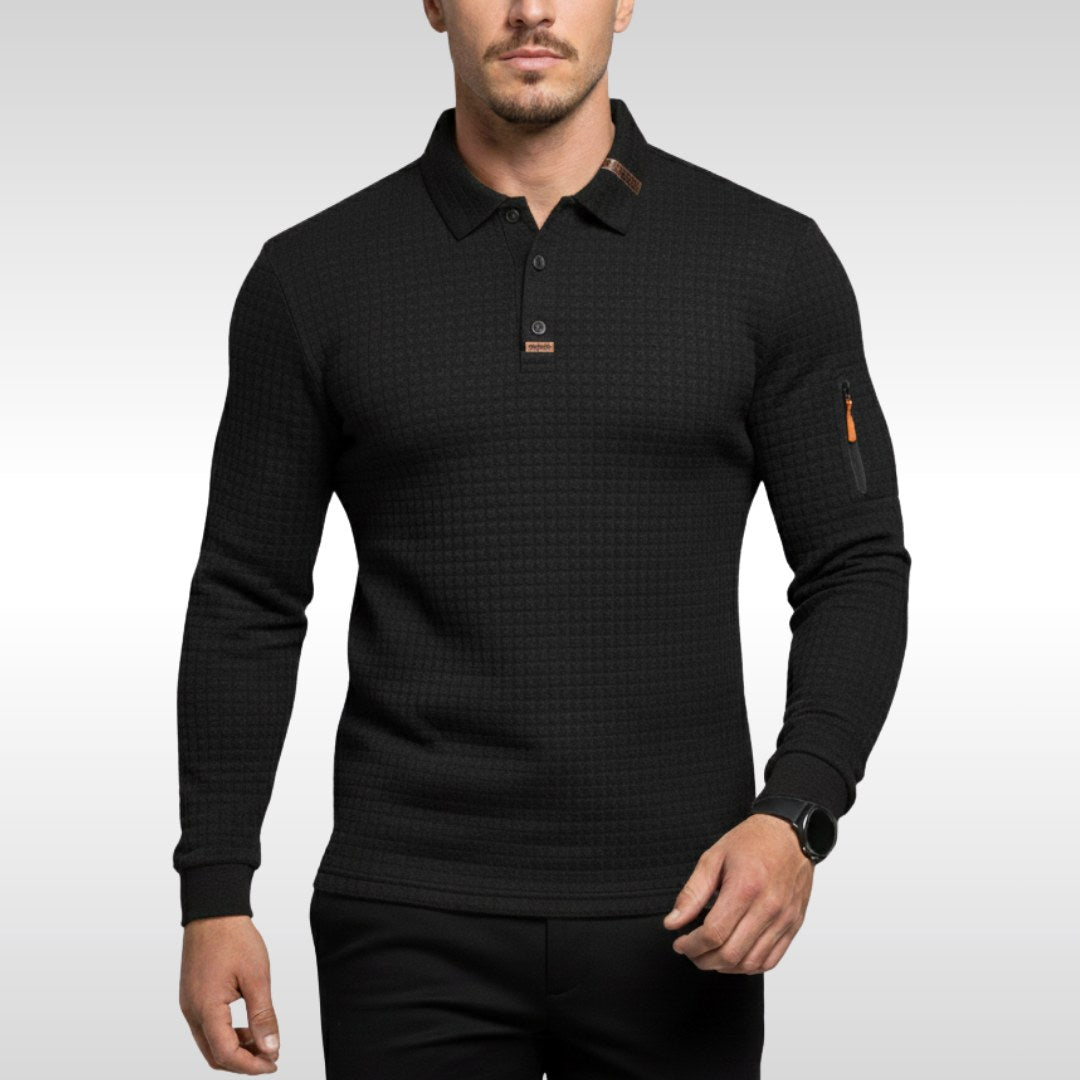 Bruno | Men's Polo Shirt with Signature Collar and Arm Zip, Elegant Polo Shirt | Bella Blue | Blue