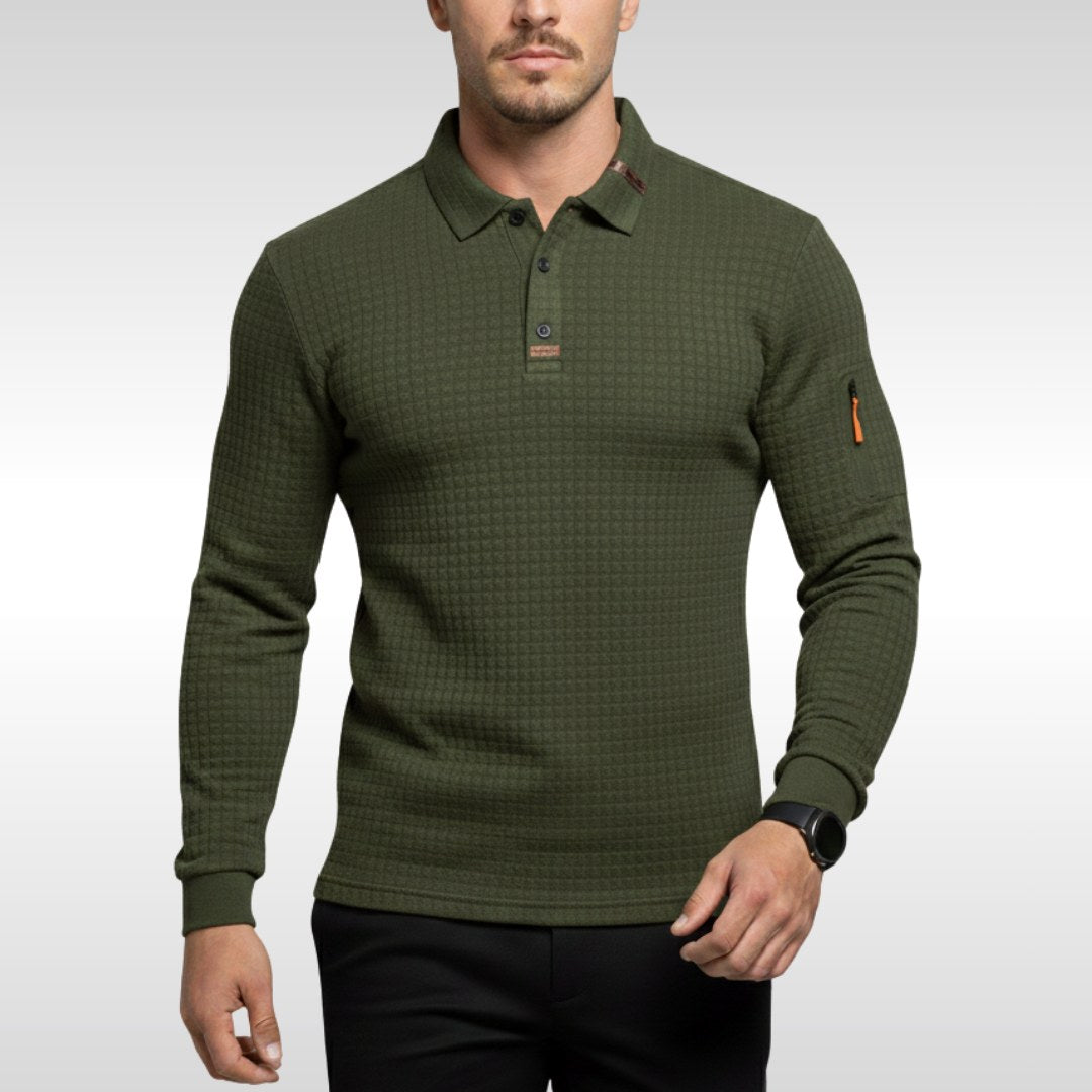 Bruno | Men's Polo Shirt with Signature Collar and Arm Zip, Elegant Polo Shirt | Bella Blue | Blue