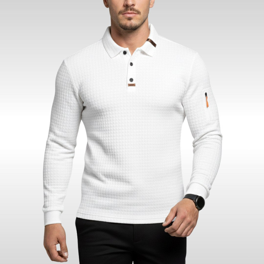 Bruno | Men's Polo Shirt with Signature Collar and Arm Zip, Elegant Polo Shirt | Bella Blue | Blue