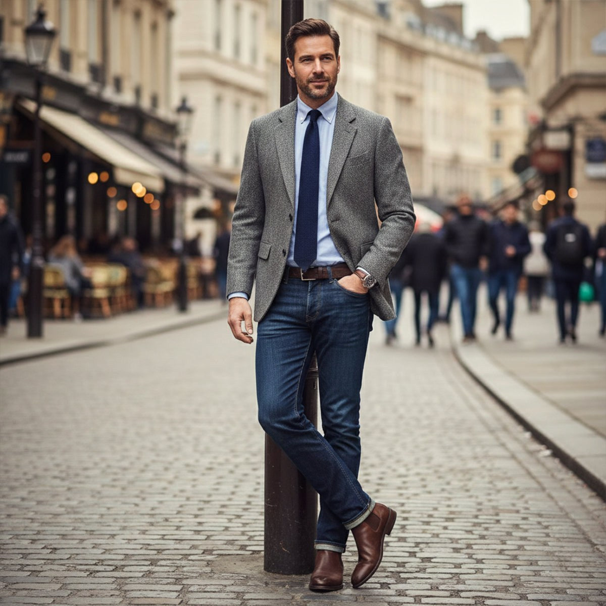 Bryce | Men's Classic Herringbone Tweed Blazer, Tailored Smart Jacket | Bella Blue