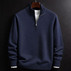Burkhard | Men's Jumper with Zip, Structured Jumper | Bella Blue | Black