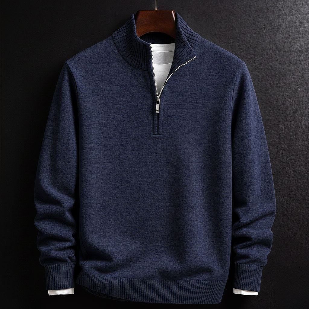 Burkhard | Men's Jumper with Zip, Structured Jumper | Bella Blue | Black