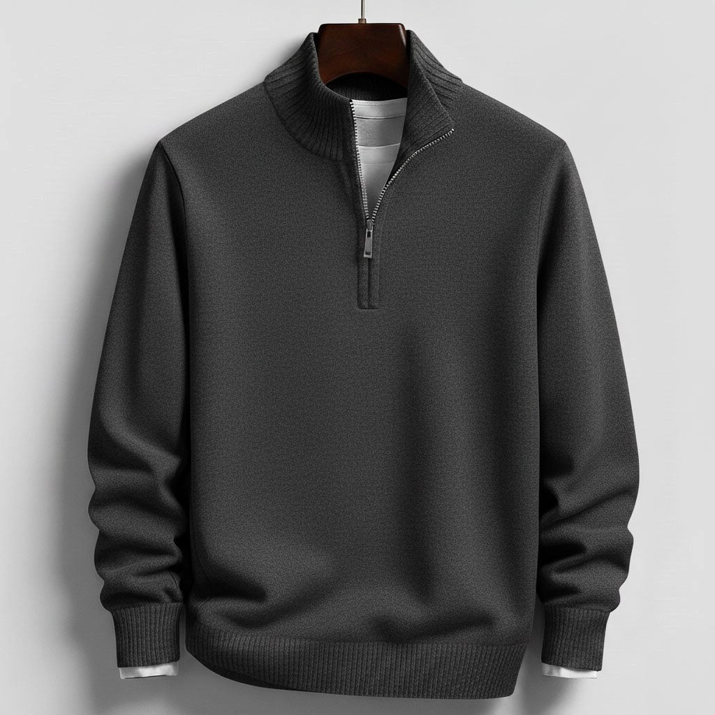 Burkhard | Men's Jumper with Zip, Structured Jumper | Bella Blue | Black