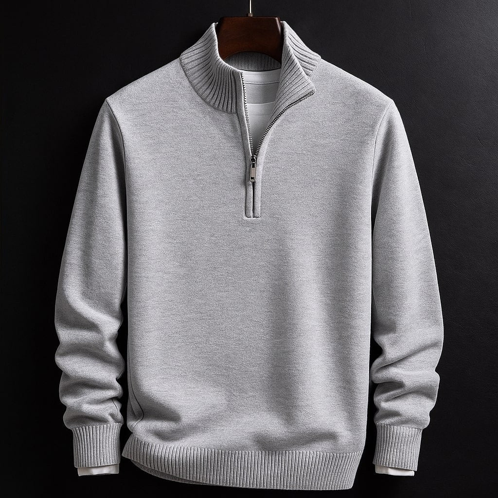 Burkhard | Men's Jumper with Zip, Structured Jumper | Bella Blue | Black