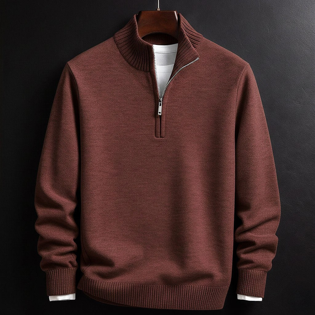 Burkhard | Men's Jumper with Zip, Structured Jumper | Bella Blue | Black