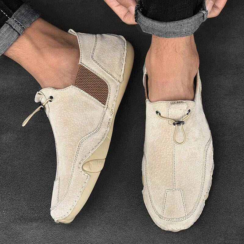 Caleb | Men's Slip-On Shoes with Elastic Side Panels, Casual Slip-On Shoes | Bella Blue | Beige