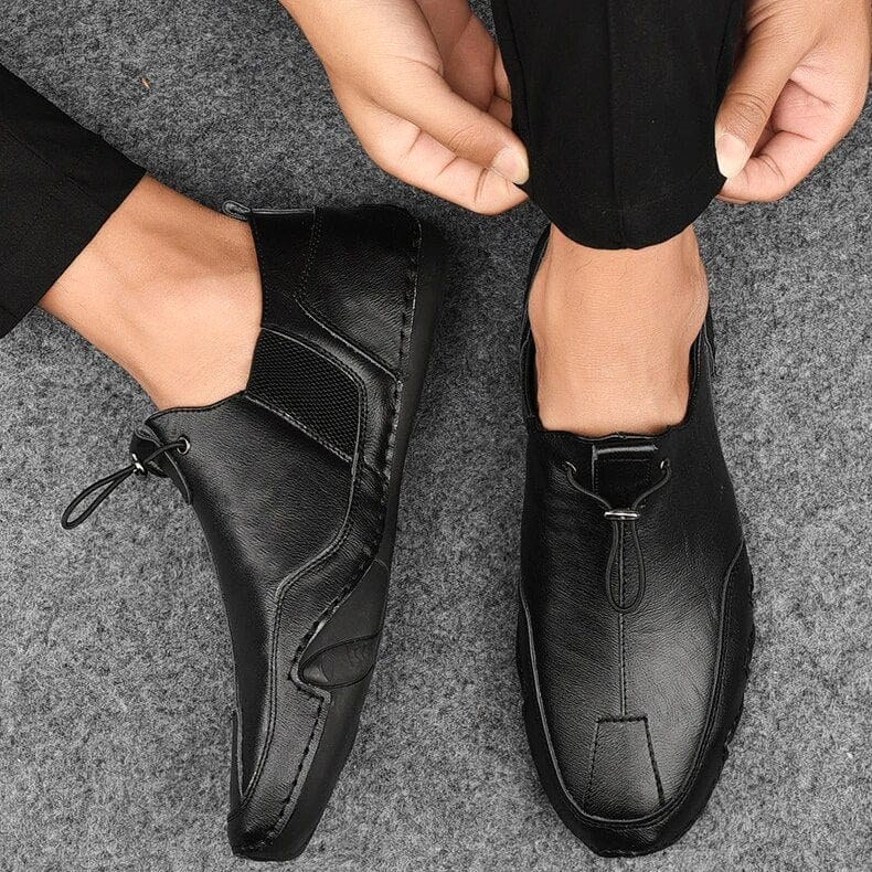 Caleb | Men's Slip-On Shoes with Elastic Side Panels, Casual Slip-On Shoes | Bella Blue | Black