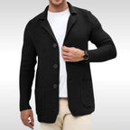 Caleb | Men's Textured Knit Cardigan, Relaxed-Fit Everyday Cardigan | Bella Blue | Black