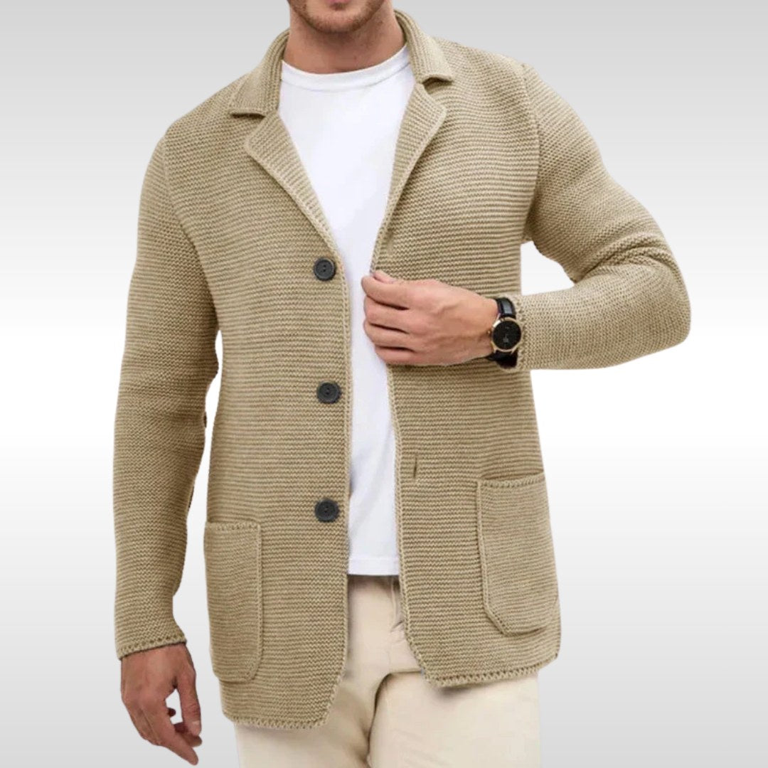 Caleb | Men's Textured Knit Cardigan, Relaxed-Fit Everyday Cardigan | Bella Blue | Blue