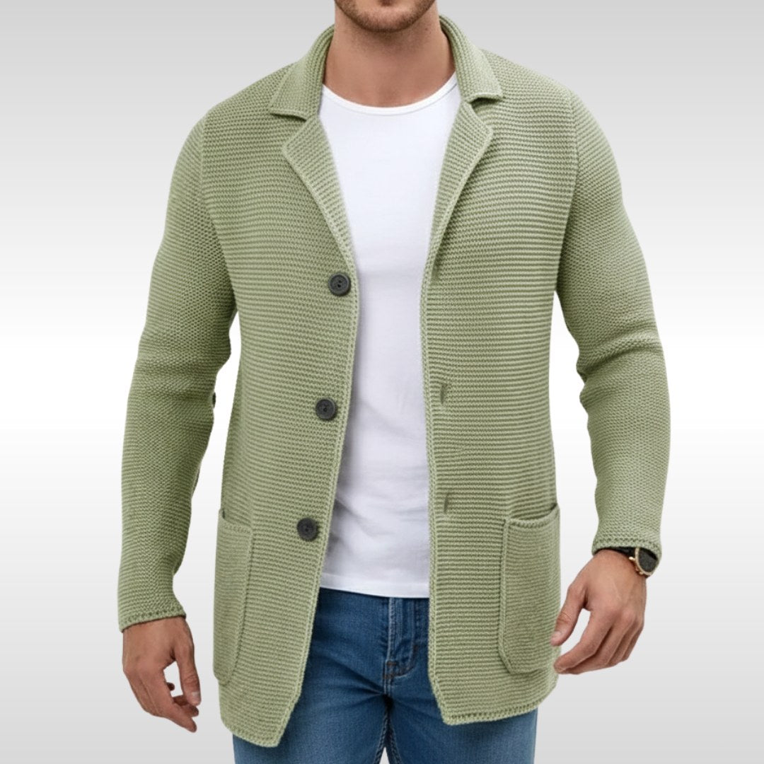 Caleb | Men's Textured Knit Cardigan, Relaxed-Fit Everyday Cardigan | Bella Blue | Green