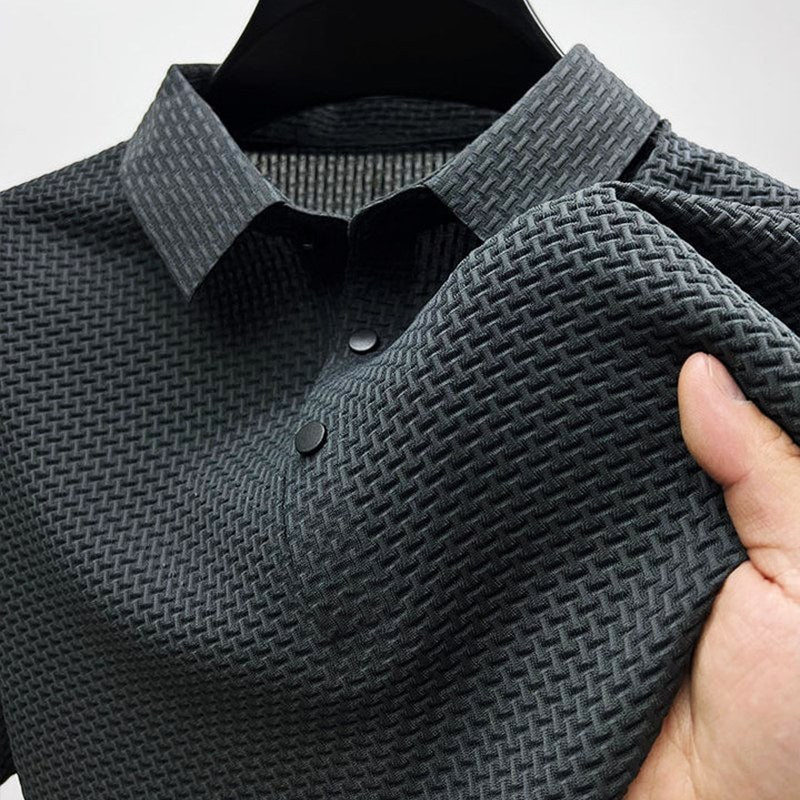 Caleb | Men's Textured Polo Shirt with Short Sleeves, Button-Down Collar Polo | Bella Blue