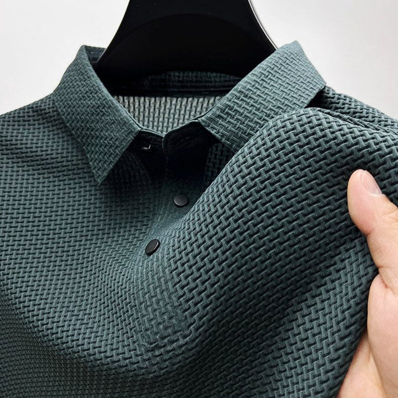 Caleb | Men's Textured Polo Shirt with Short Sleeves, Button-Down Collar Polo | Bella Blue