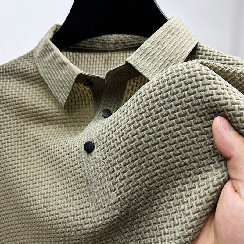 Caleb | Men's Textured Polo Shirt with Short Sleeves, Button-Down Collar Polo | Bella Blue