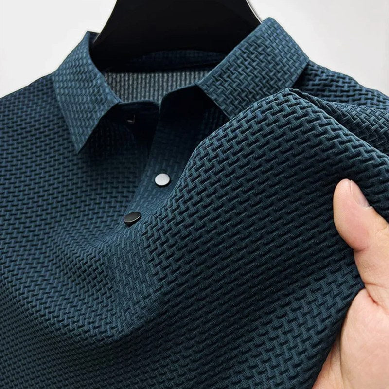 Caleb | Men's Textured Polo Shirt with Short Sleeves, Button-Down Collar Polo | Bella Blue