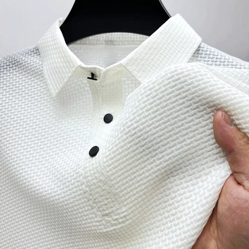 Caleb | Men's Textured Polo Shirt with Short Sleeves, Button-Down Collar Polo | Bella Blue