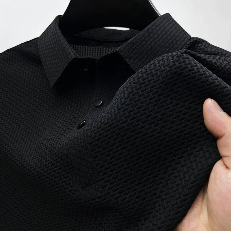 Caleb | Men's Textured Polo Shirt with Short Sleeves, Button-Down Collar Polo | Bella Blue