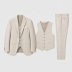 Callum | Men's Linen Three-Piece Suit with Waistcoat, Tailored Blazer Suit | Bella Blue | Beige