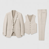 Callum | Men's Linen Three-Piece Suit with Waistcoat, Tailored Blazer Suit | Bella Blue | Beige