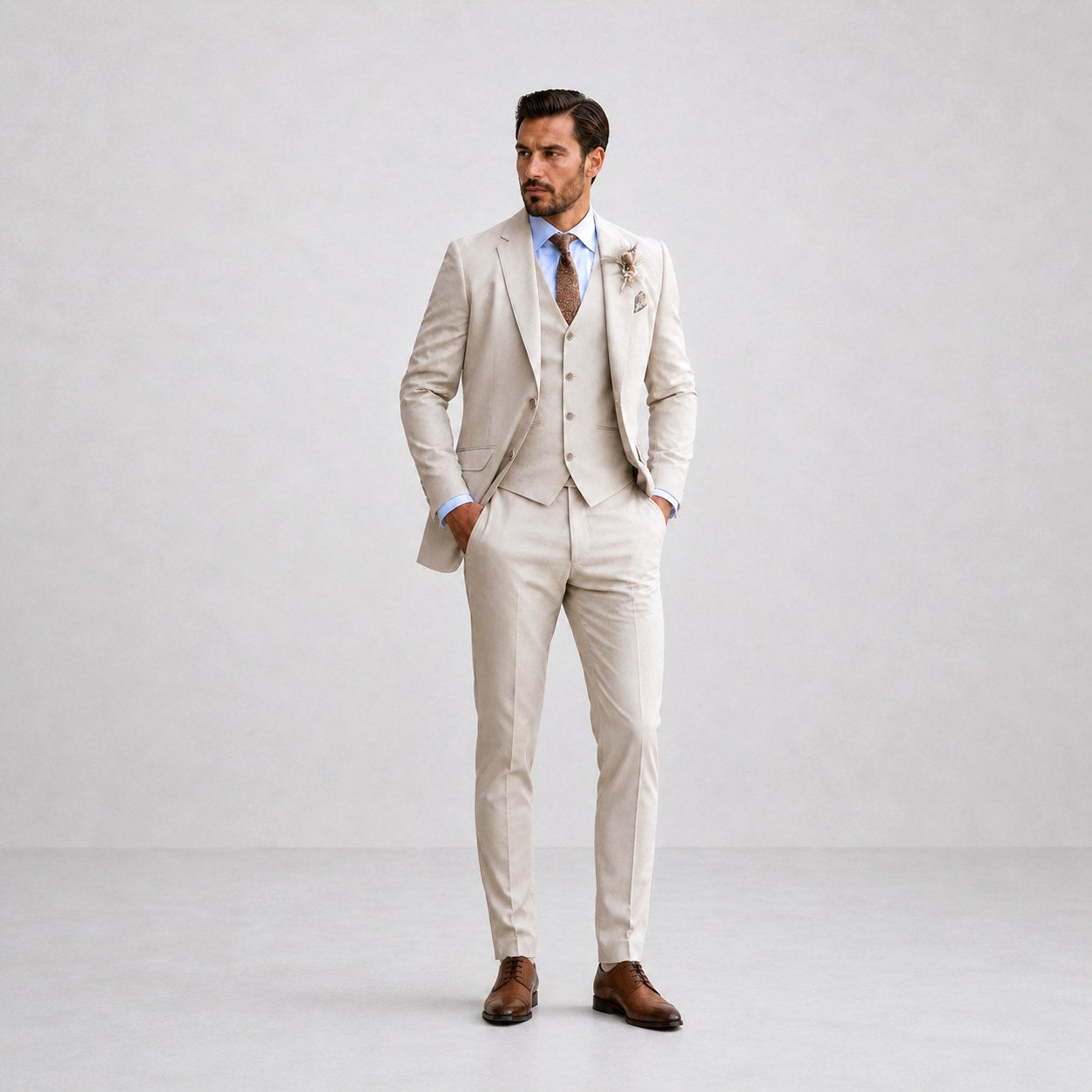 Callum | Men's Linen Three-Piece Suit with Waistcoat, Tailored Blazer Suit | Bella Blue | Black
