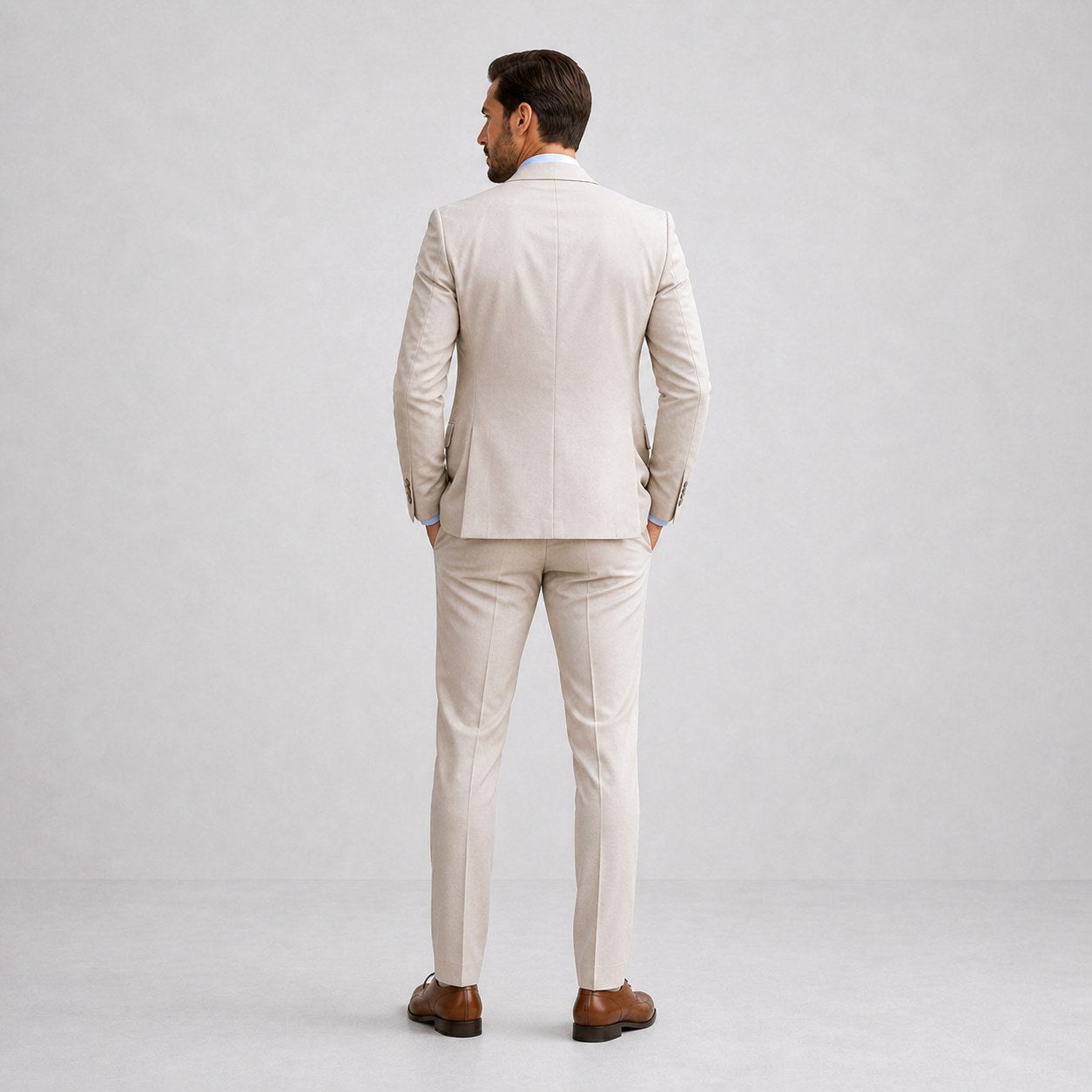 Callum | Men's Linen Three-Piece Suit with Waistcoat, Tailored Blazer Suit | Bella Blue | Grey