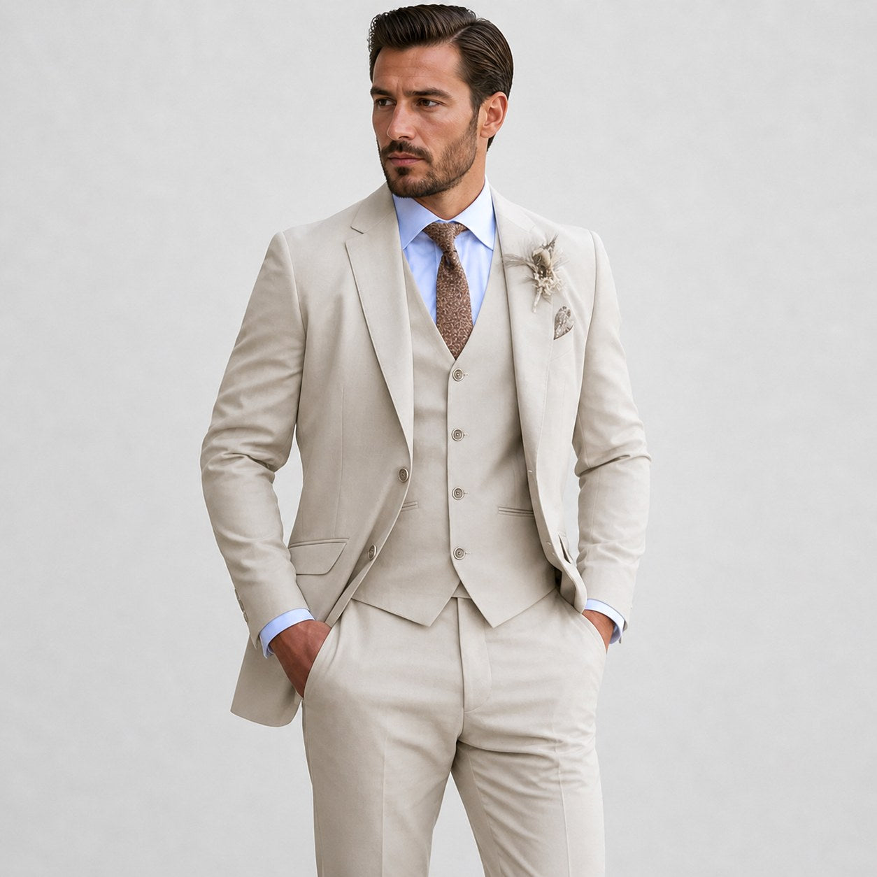 Callum | Men's Linen Three-Piece Suit with Waistcoat, Tailored Blazer Suit | Bella Blue