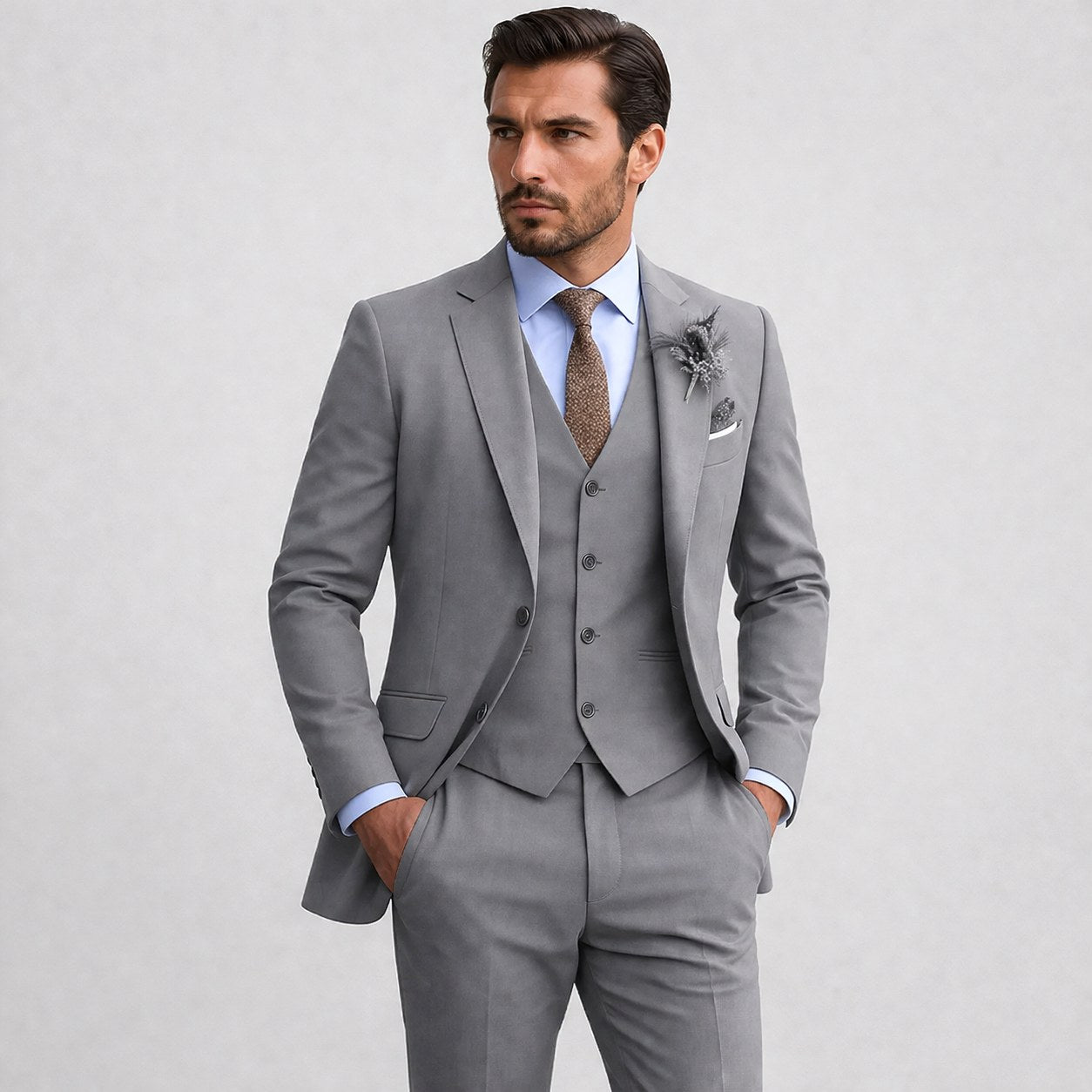 Callum | Men's Linen Three-Piece Suit with Waistcoat, Tailored Blazer Suit | Bella Blue