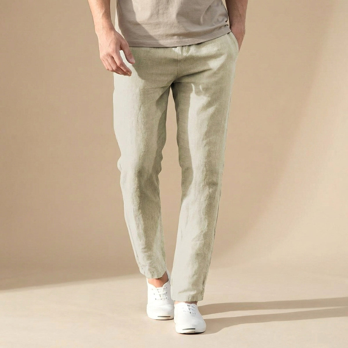 Callum | Men's Tapered Linen Trousers, Casual Everyday Trousers | Bella Blue