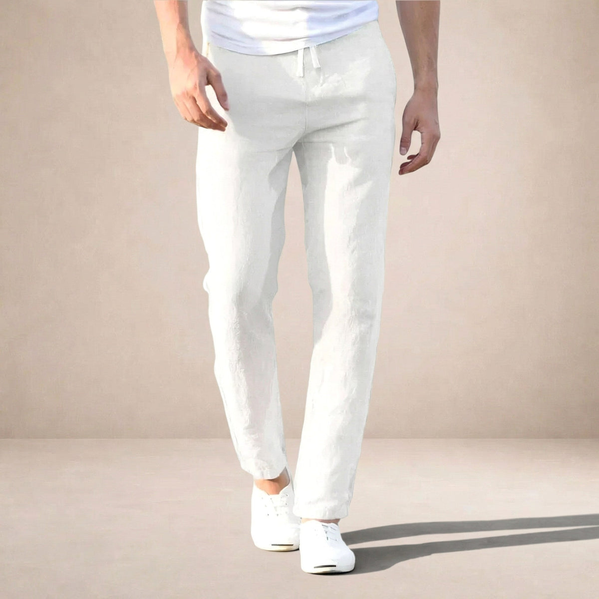 Callum | Men's Tapered Linen Trousers, Casual Everyday Trousers | Bella Blue