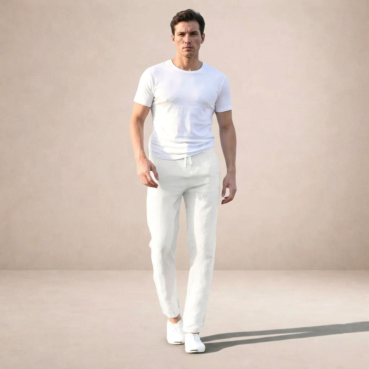 Callum | Men's Tapered Linen Trousers, Casual Everyday Trousers | Bella Blue