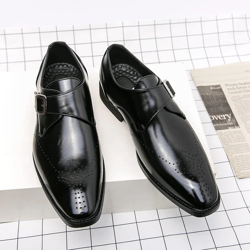 Cameron | Men's Dress Shoes with Single Strap Buckle, Formal Strap Loafers | Bella Blue