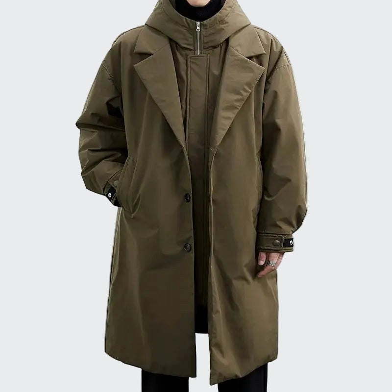 Cameron | Men's Hooded Mid-Length Trench Coat, Structured Autumn Coat | Bella Blue